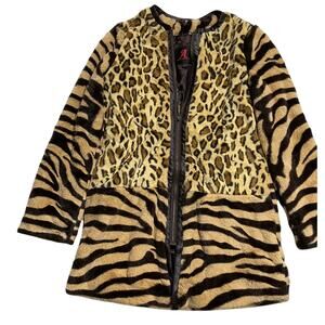 Adrienne Landau Leopard Jacket Faux Fur Women's XS Full Zip Brown Black Mob Wife